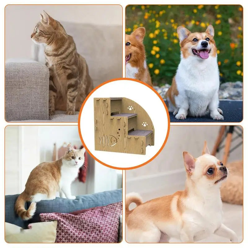 3-Step Wooden Pet Stairs, Non-Slip