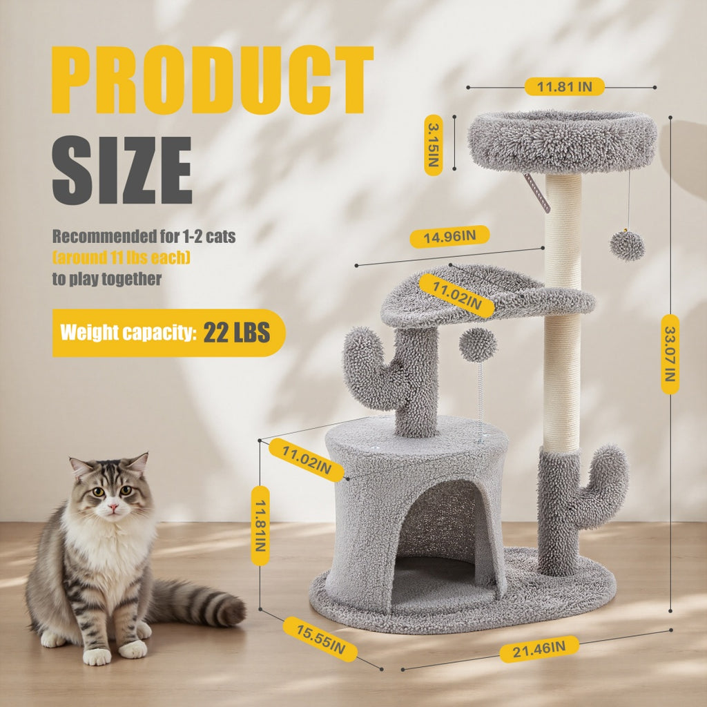 Small Cat Tree Tower, 33 Cat Scratching Post With Curved Bed by VetsPetStore