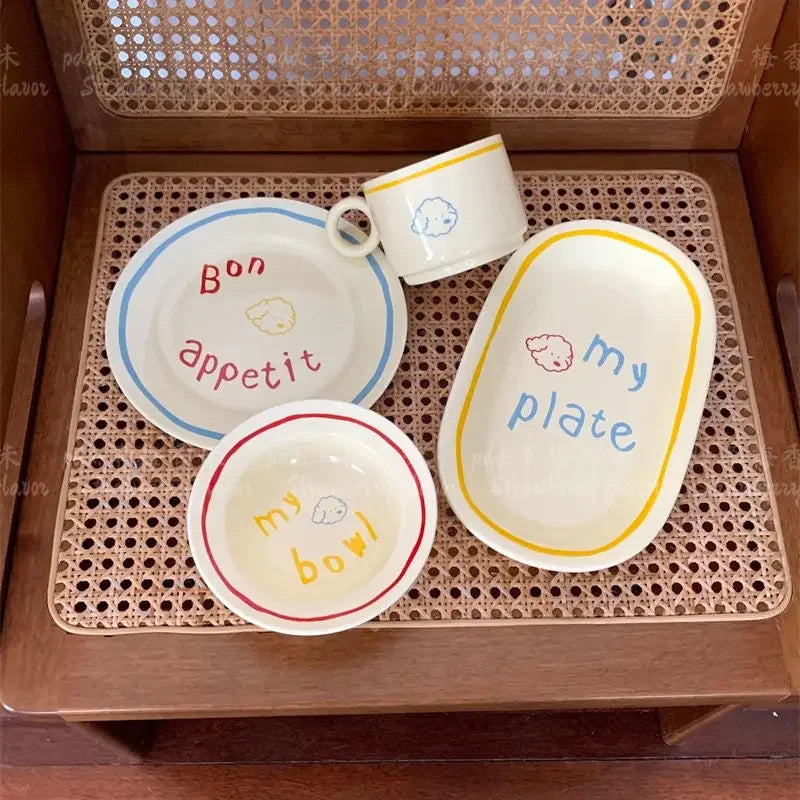 Cream Colored Cute Ceramic Plate Pet Tableware by Love My Pet