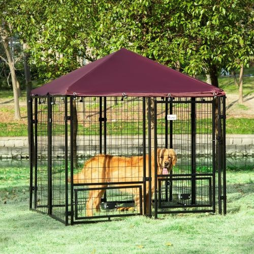 Welded Wire Steel Dog Pen, With Waterproof And UV Resistant Awning by Love My Pet