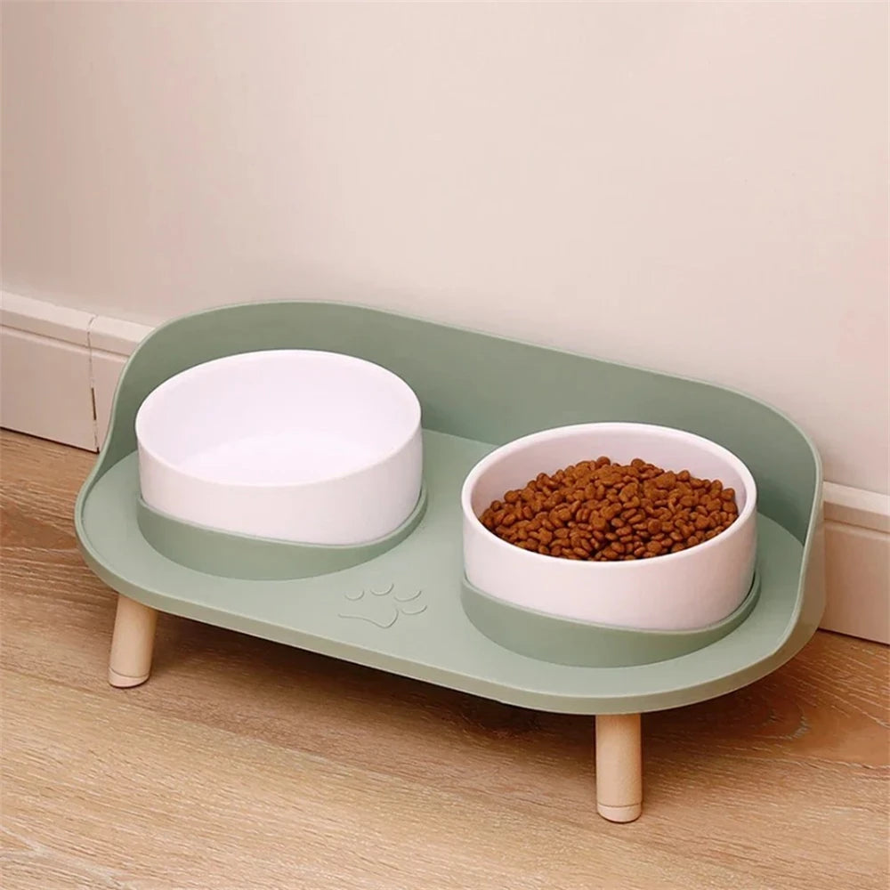 Raised Double Bowl Feeder, Adjustable Height Anti-tip Protection