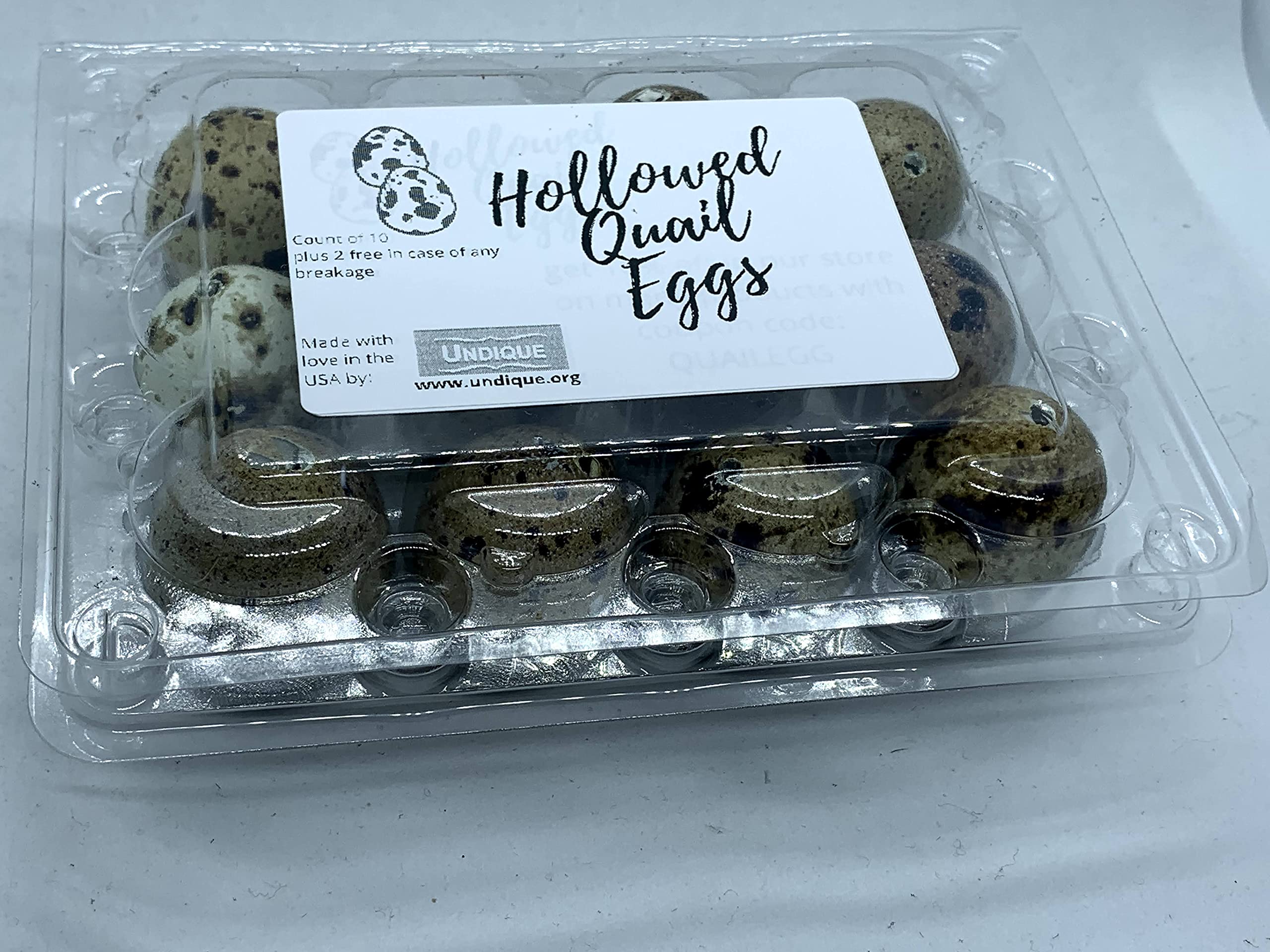Empty Whole Eggshells Quail Eggs Hollowed - Set of 10 Cleaned Hollow Quail Eggs Perfect for Crafting and Decoration by Quailz.com by Undique LLC