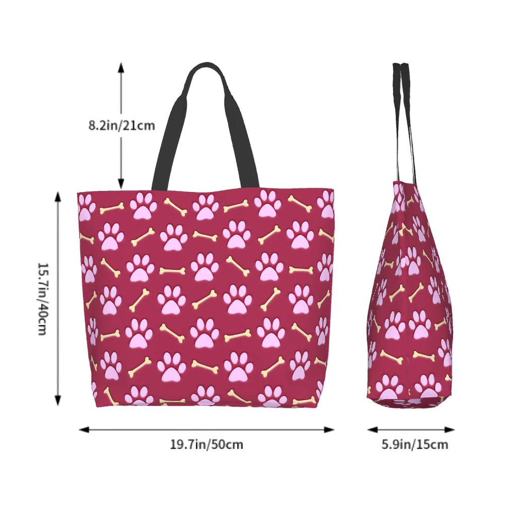 Pink Paw Print Dog Canvas Tote Bag by Love My Pet