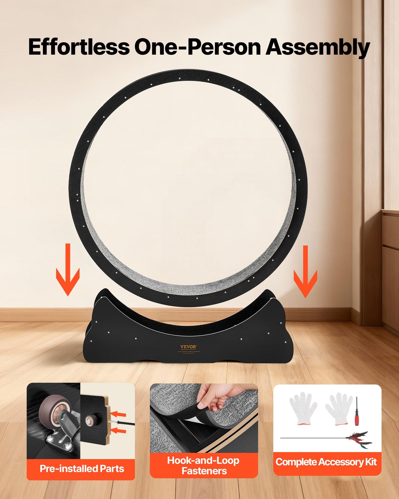 Cat Exercise Wheel, 48 In Wooden Cat Running Wheel For Indoor Cats Up To 28 Lbs, Black by VetsPetStore