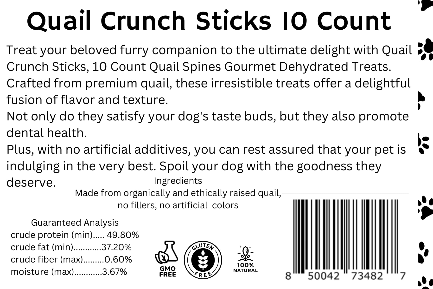 Quail Crunch Sticks Dog Treats, 10 Count Quail Spines Gourmet Dehydrated Healthy Dog Training Treats, Premium Flavors Promote Dental Health, No Artificial Additives for Happy Pets by Quailz.com by Undique LLC