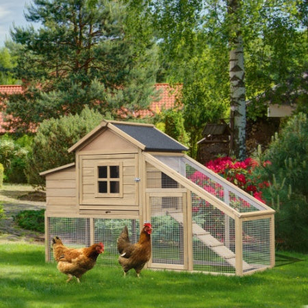 Wooden Chicken Enclosure, With Connecting Ramp, Removable Tray, Ventilated Window And Nesting Box, Natural by Amazing Pet Bargains