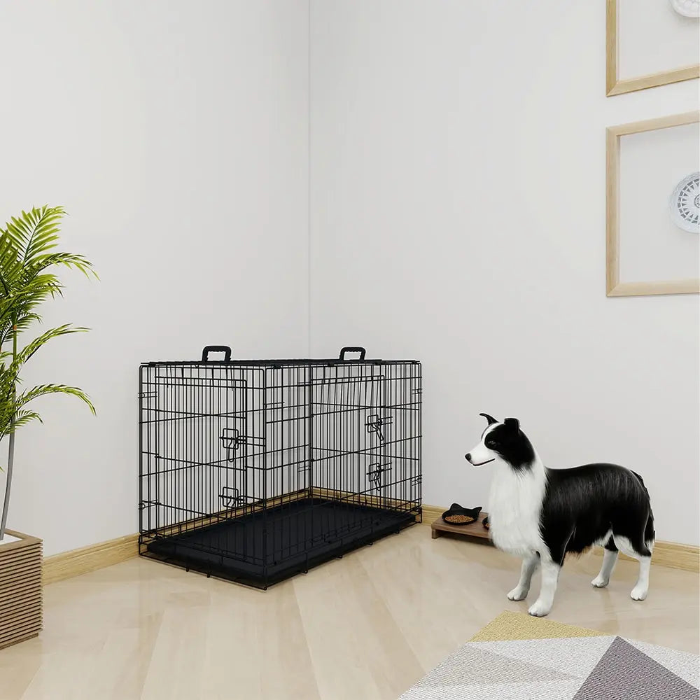 36 Inches Black Wire Dog Cage Double Lock Mechanism Two Doors by Amazing Pet Bargains
