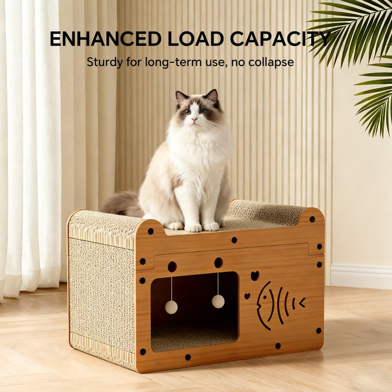 Fish Shape Cat Scratcher Sofa, With 2 Teaser Balls, Wood -Corrugated Scratcher by Love My Pet