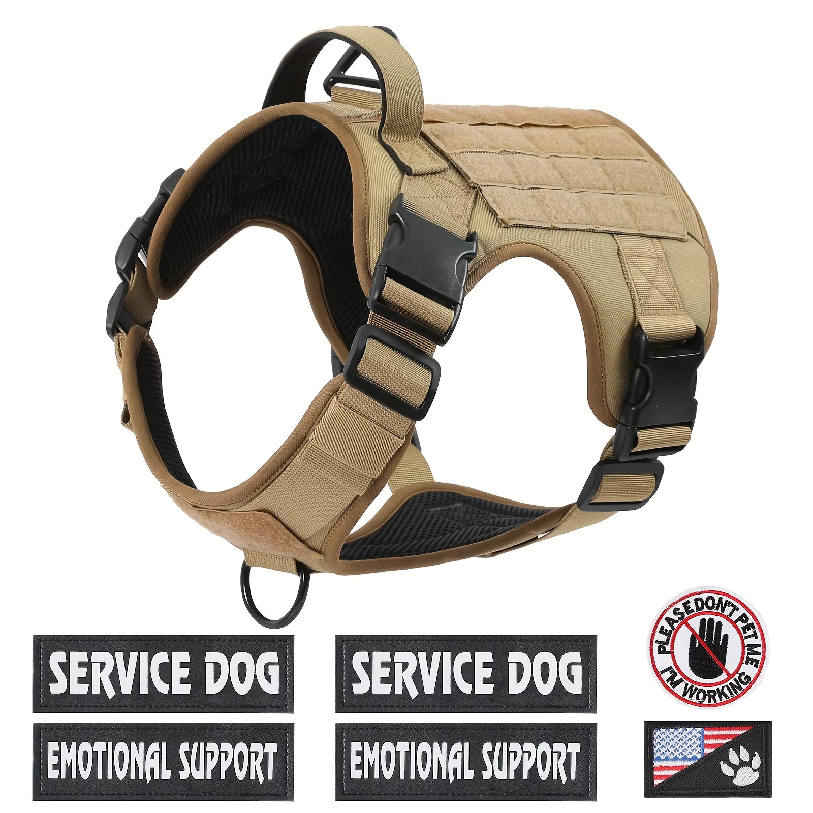 American Local Tactical Service Dog Harness Vest Adjustable Reflective Dog Harness by VetsPetStore