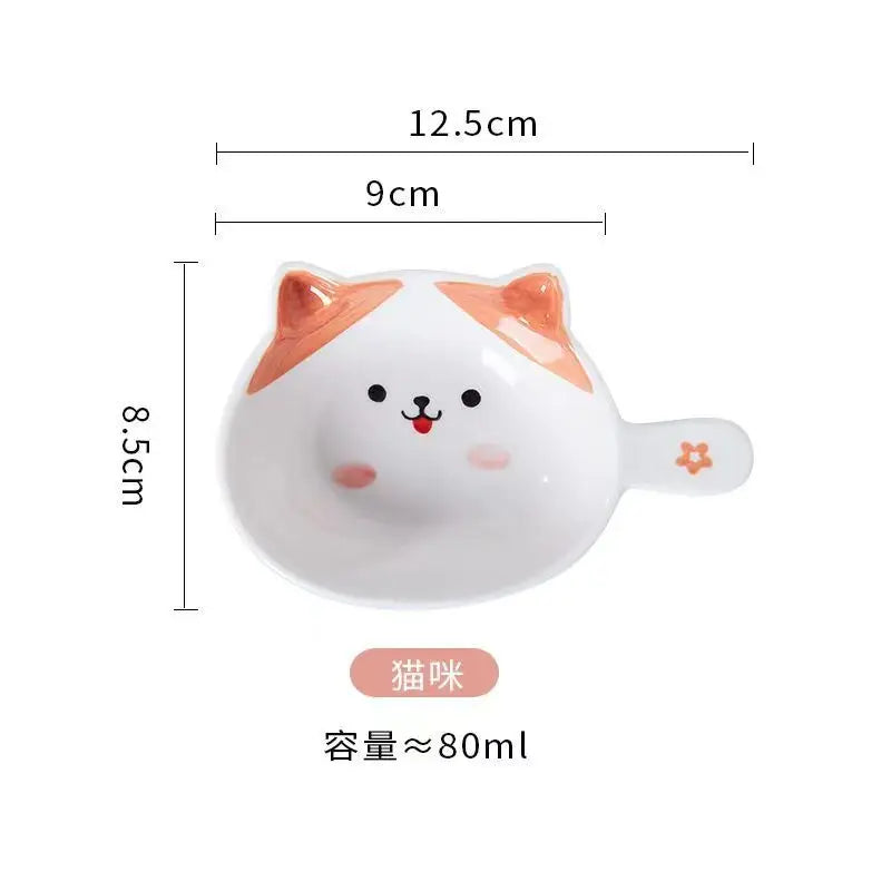 Ceramic Cartoon Cat Circular Plate and Bowl