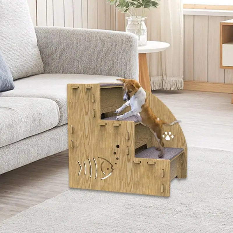 3-Step Wooden Pet Stairs, Non-Slip