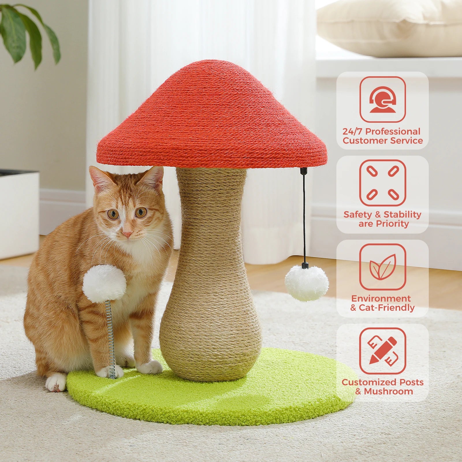 Cat Scratching Post with Spring Ball, Mushroom Scratcher