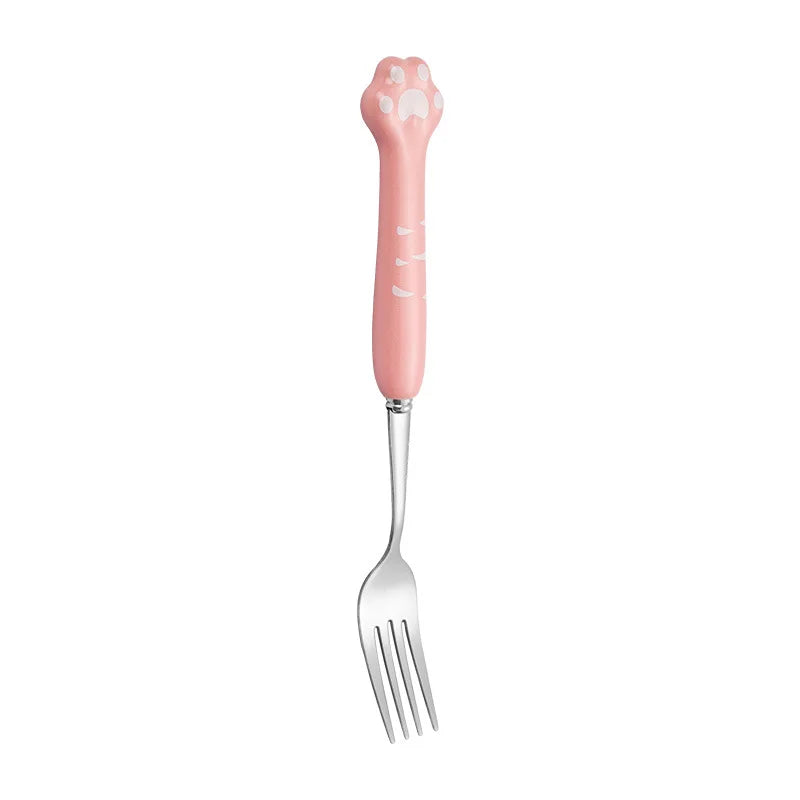 Stainless Steel Cute Cat Claw Ceramic Spoon and Fork by Love My Pet