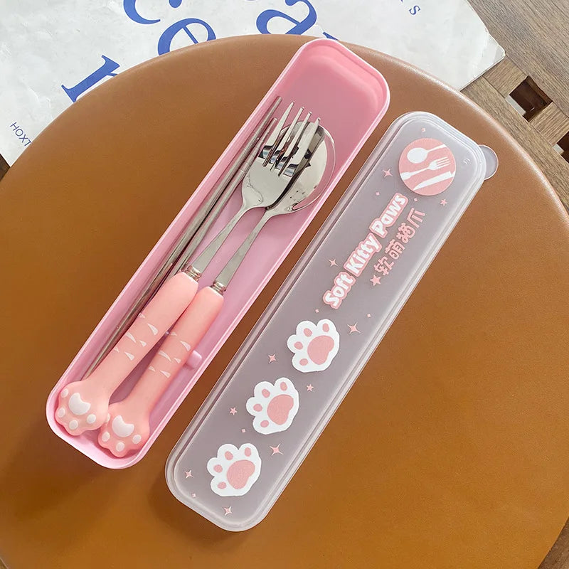 Stainless Steel Cute Cat Claw Ceramic Spoon and Fork by Love My Pet