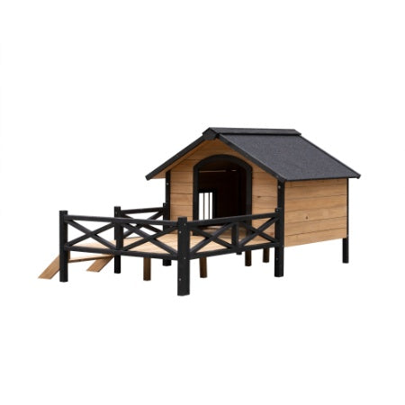 Outdoor Large Wooden Cabin House Style Wooden Dog Kennel With Porch by Amazing Pet Bargains