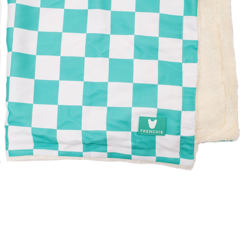 Frenchie Blanket - Aqua Checkered by Frenchie Bulldog