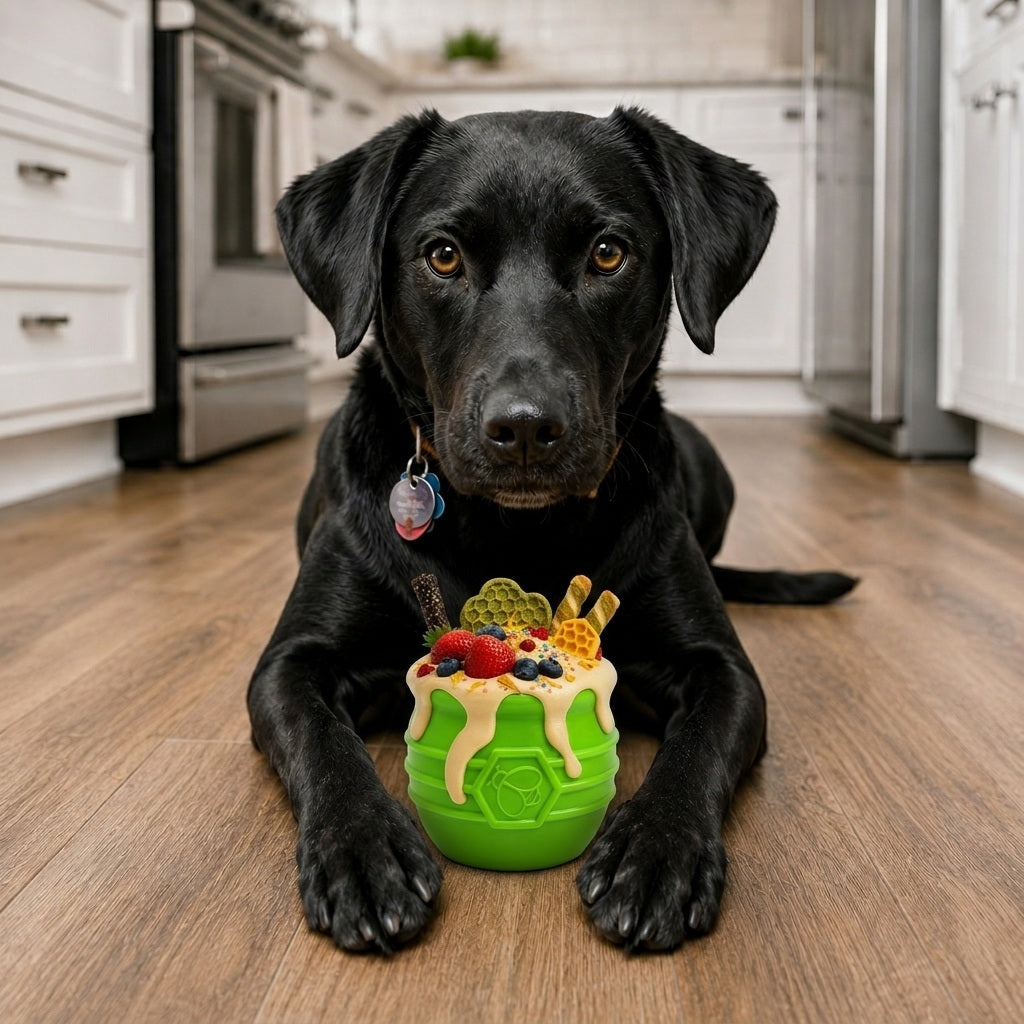 Honey Pot Dog eCup Treat Dispenser | Durable PUP-X Rubber Enrichment Toy | USA Made by SodaPup/True Dogs, LLC