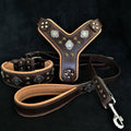 "AZTEC" BIG dog SET - Harness - collar - lead. Brown by Bestia Dog Gear