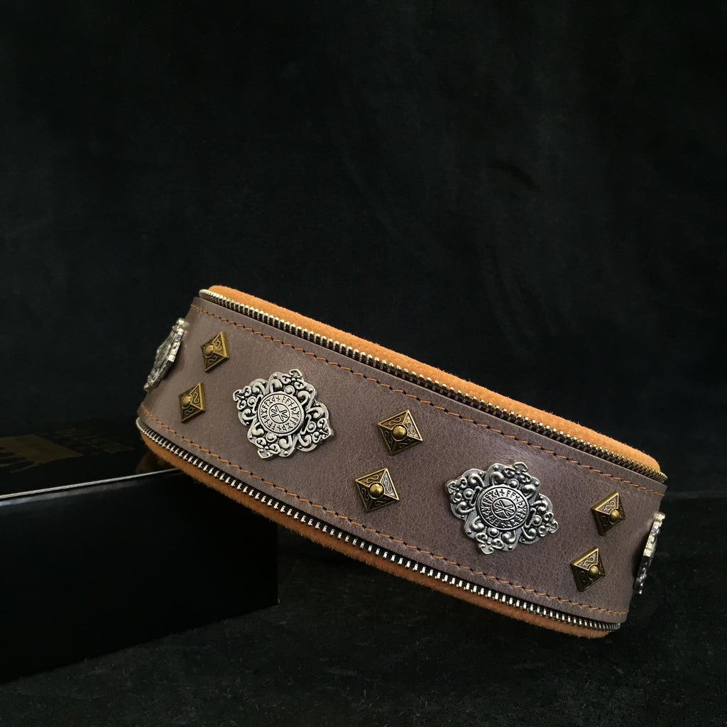 "Aztec" grey dog collar by Bestia Dog Gear