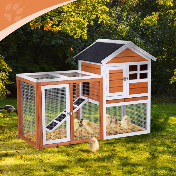 Orange-red, Wooden Chicken and Rabbit Enclosure by VetsPetStore