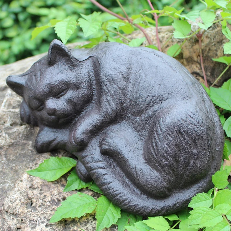 Antique Black Cast Iron Sleeping Cat Statue by Love My Pet