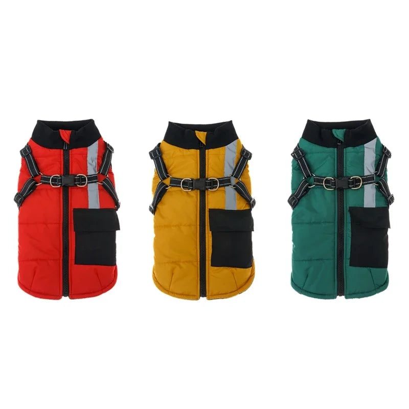 Winter Warm Dog Clothes With Harness, Windproof Pet Vest by Love My Pet