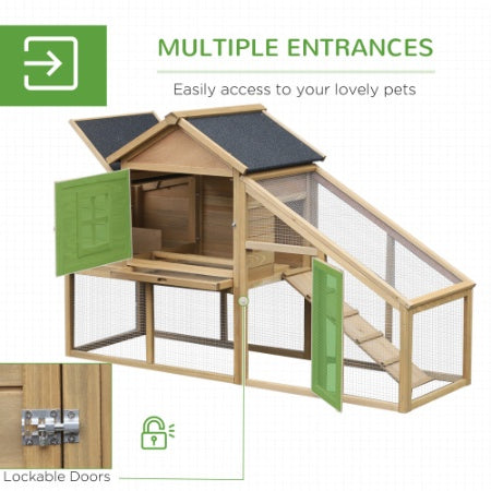 Wooden Chicken Enclosure, With Connecting Ramp, Removable Tray, Ventilated Window And Nesting Box, Natural by Amazing Pet Bargains