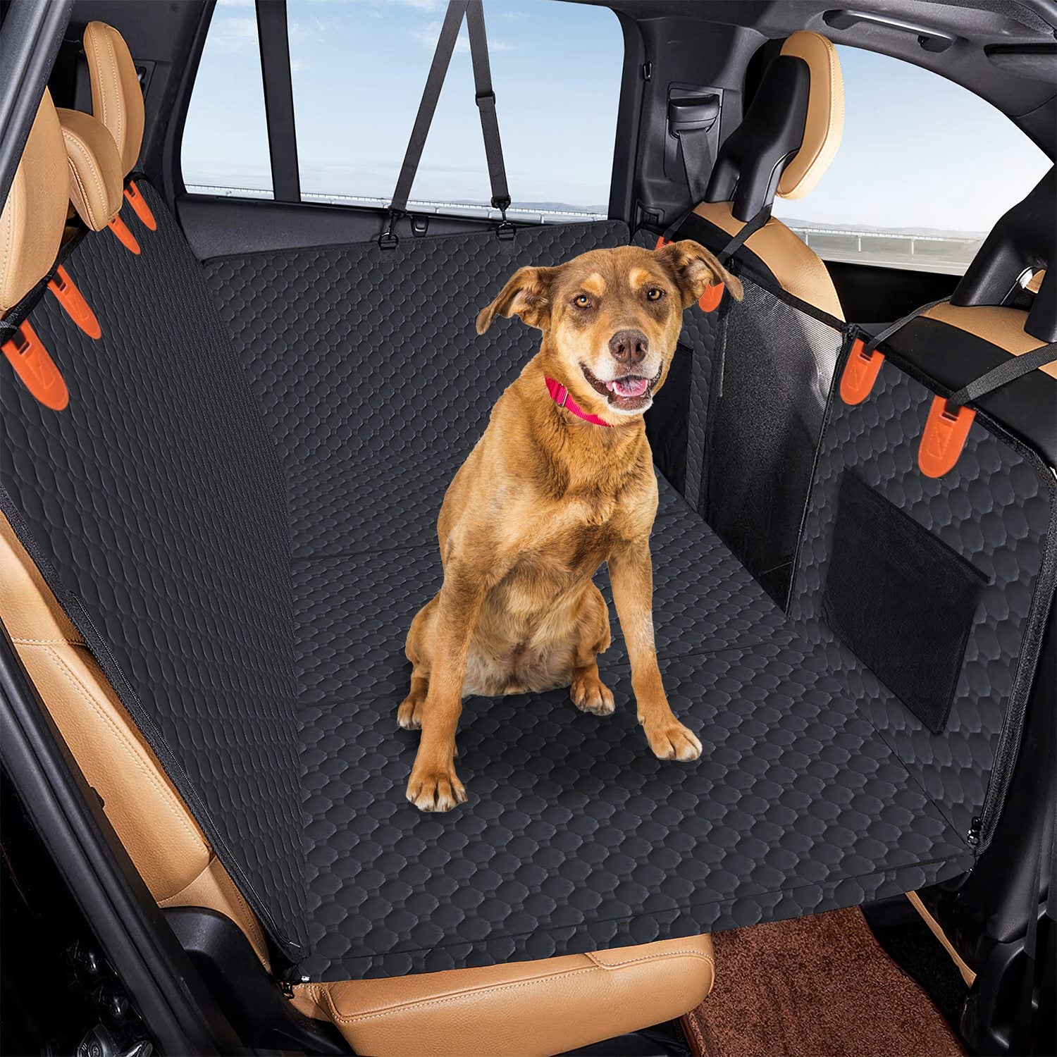Dog Oxford Cloth Car Seat Protector With Slide Flaps For Cars Trucks SUVs