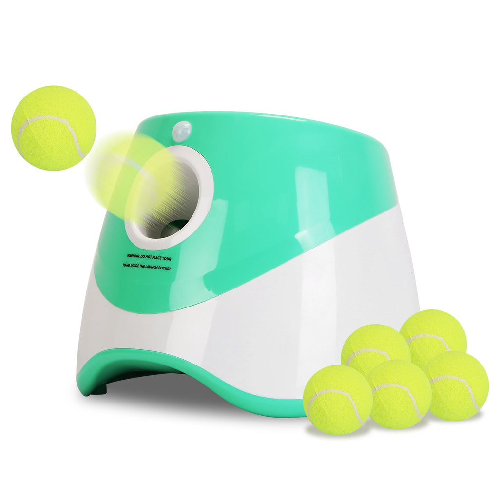1Pc Automatic Dog Ball Launcher Included 6 Tennis Balls With 3 Adjustable Launch Distance by VetsPetStore