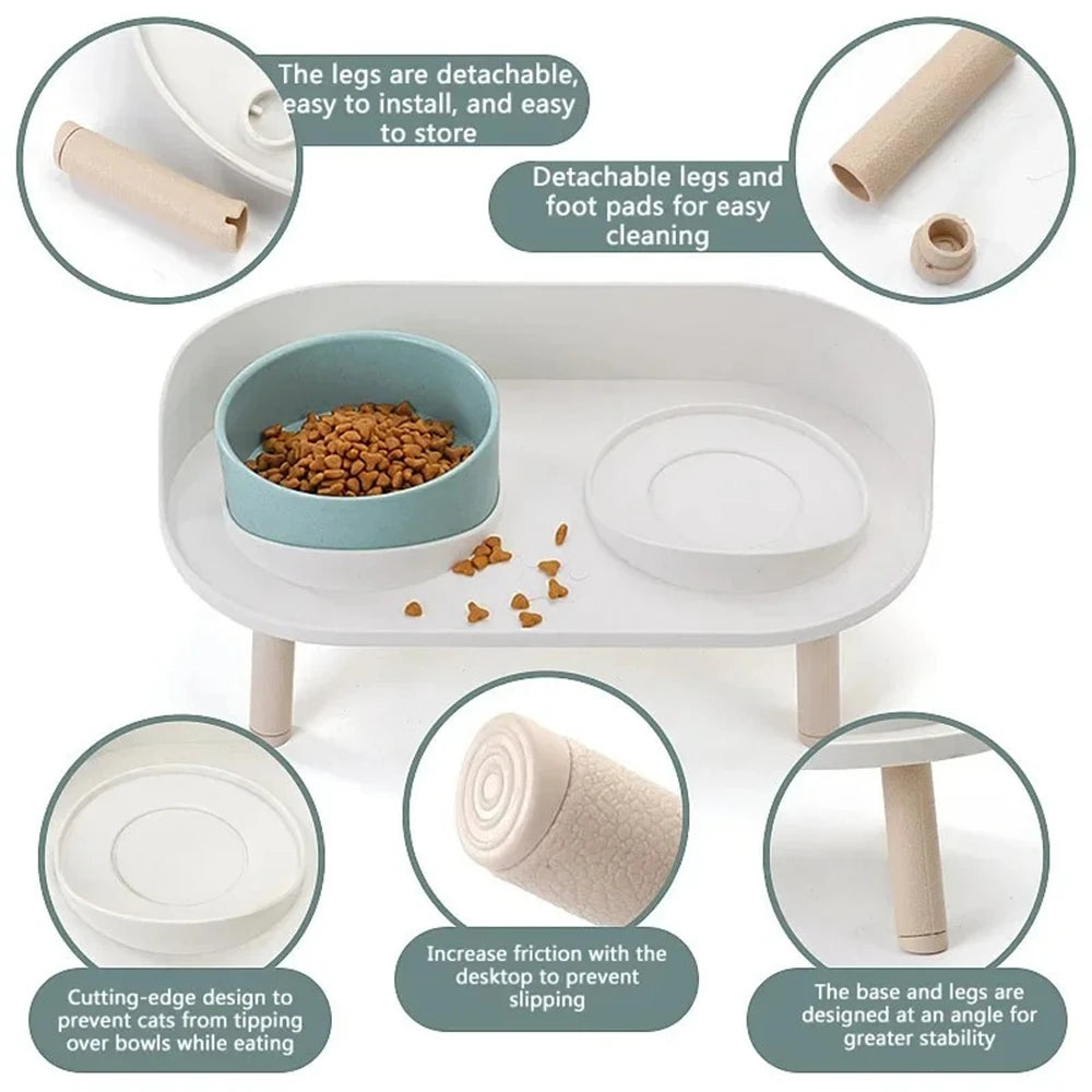 Raised Double Bowl Feeder, Adjustable Height Anti-tip Protection