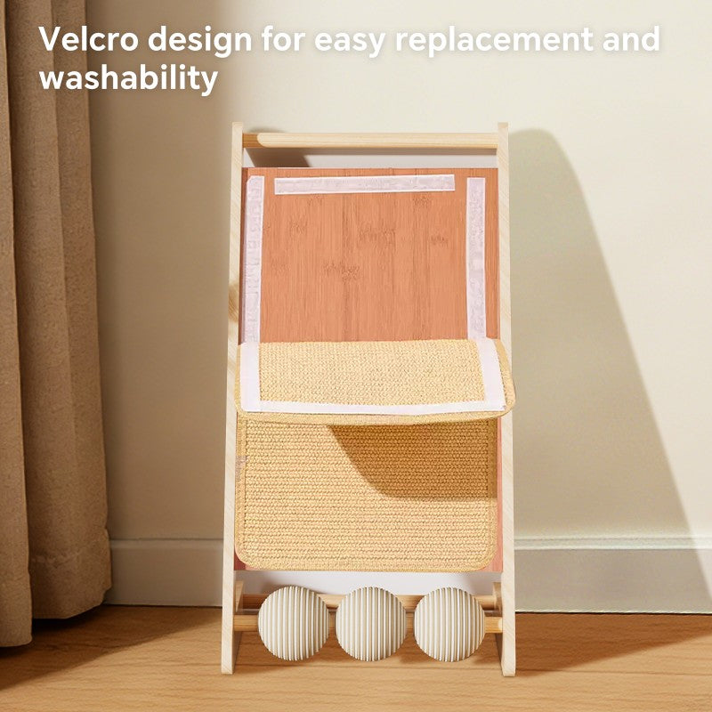Large Vertical Sisal Cat Scratcher with Balls, Wooden Frame - Sisal Scratching Surface by VetsPetStore