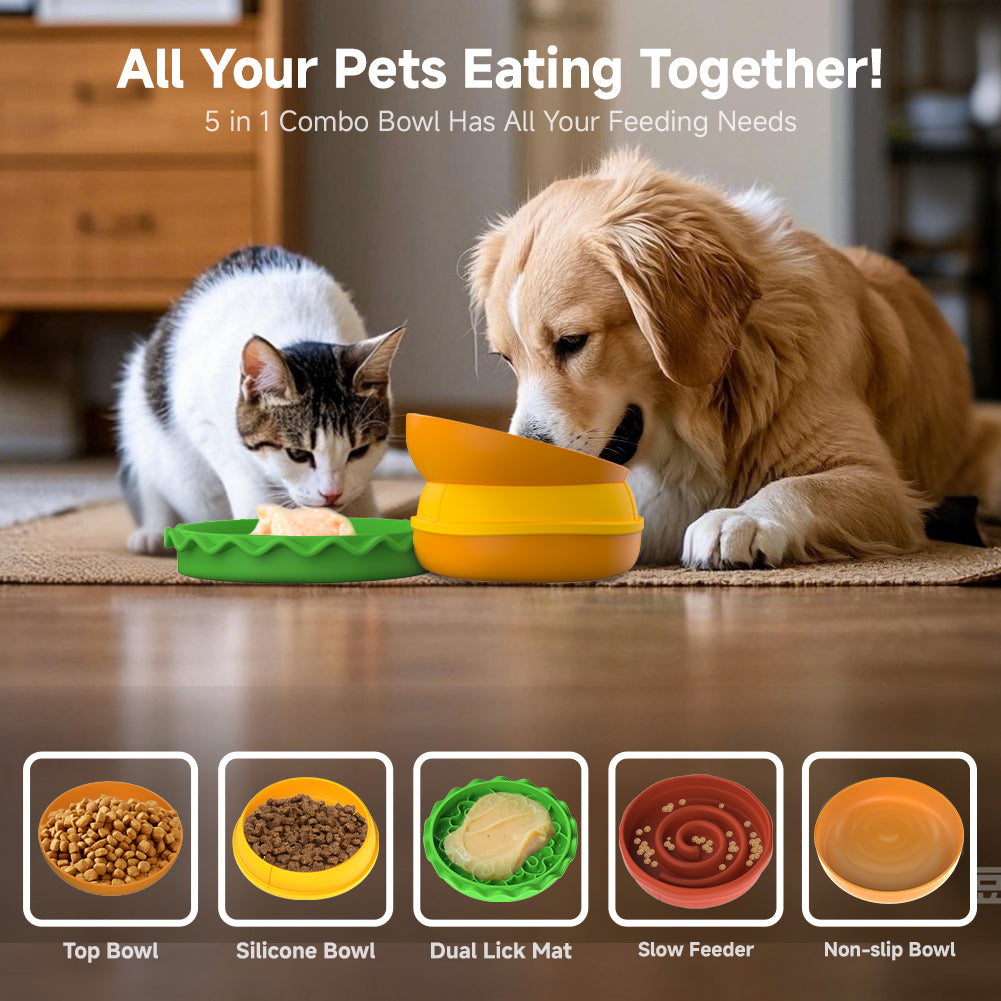 Hamburger Pet Bowl with Lick Mat by Amazing Pet Bargains