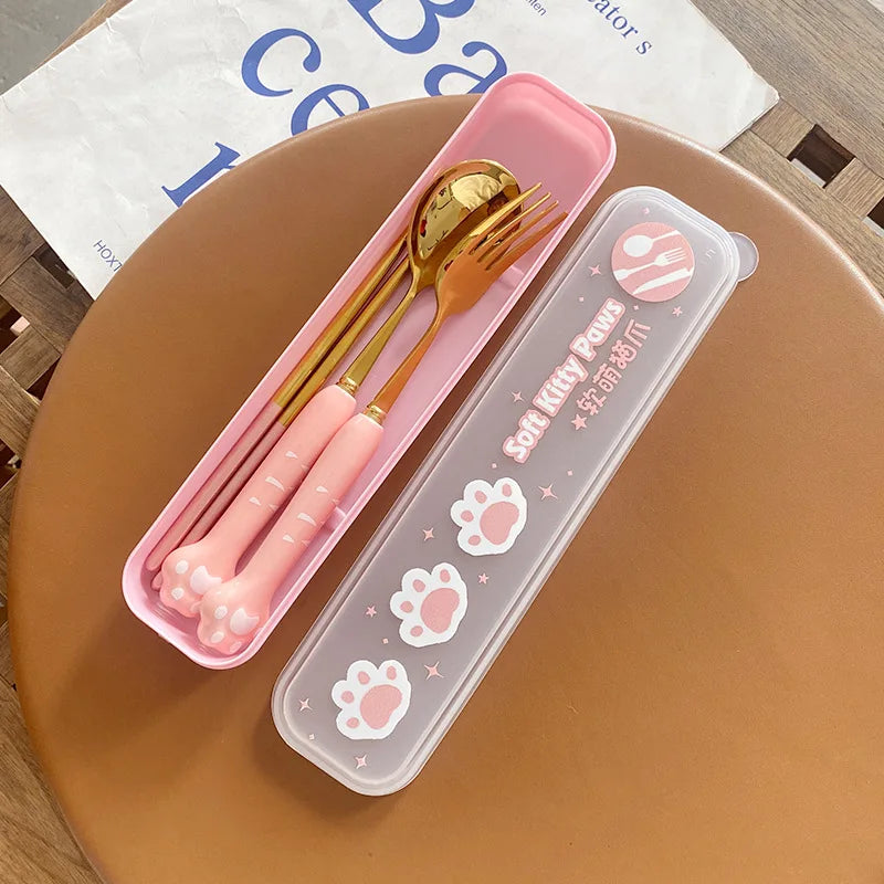 Stainless Steel Cute Cat Claw Ceramic Spoon and Fork by Love My Pet