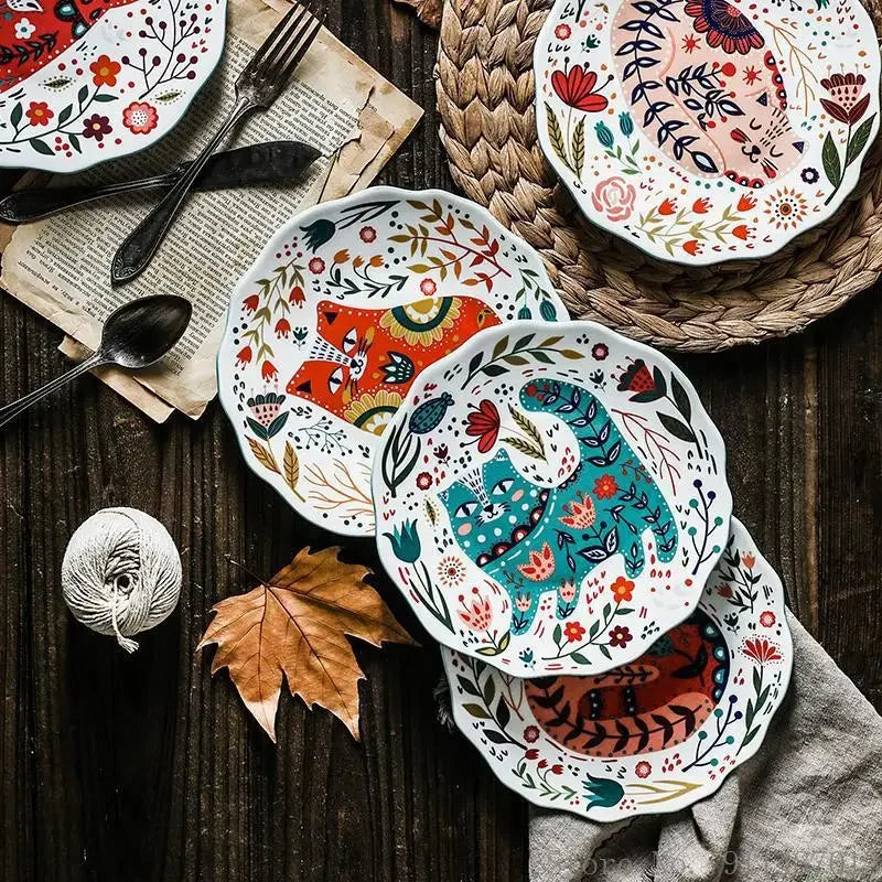 Ceramic 8 Inch Round Dishes, Cat Patterned
