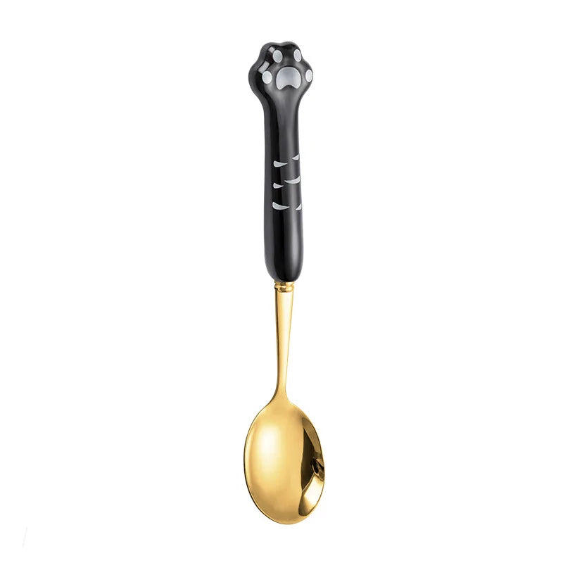 Stainless Steel Cute Cat Claw Ceramic Spoon and Fork by Love My Pet