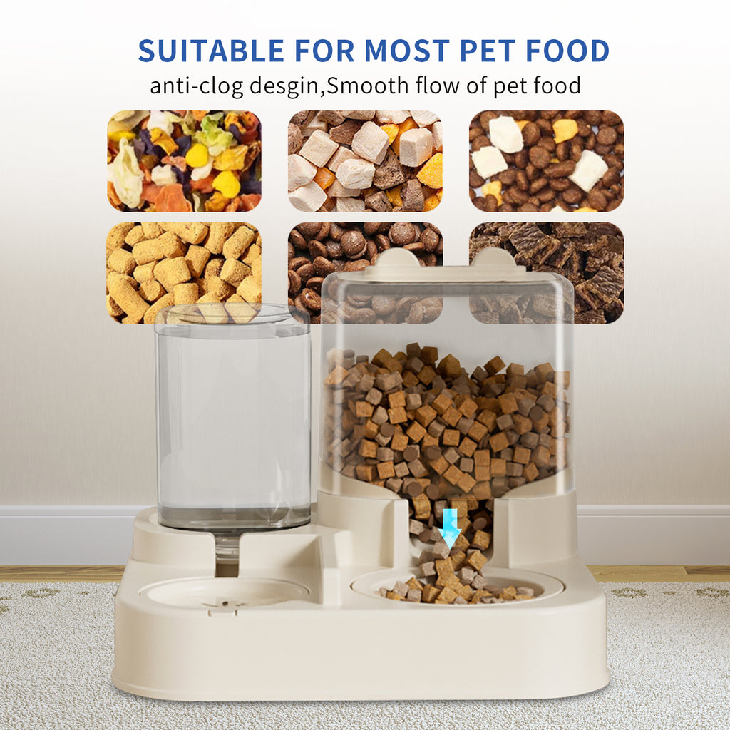 Transparent And Visible Pet Feeding And Drinking Dispenser, Automatically Refilling Food And Water.