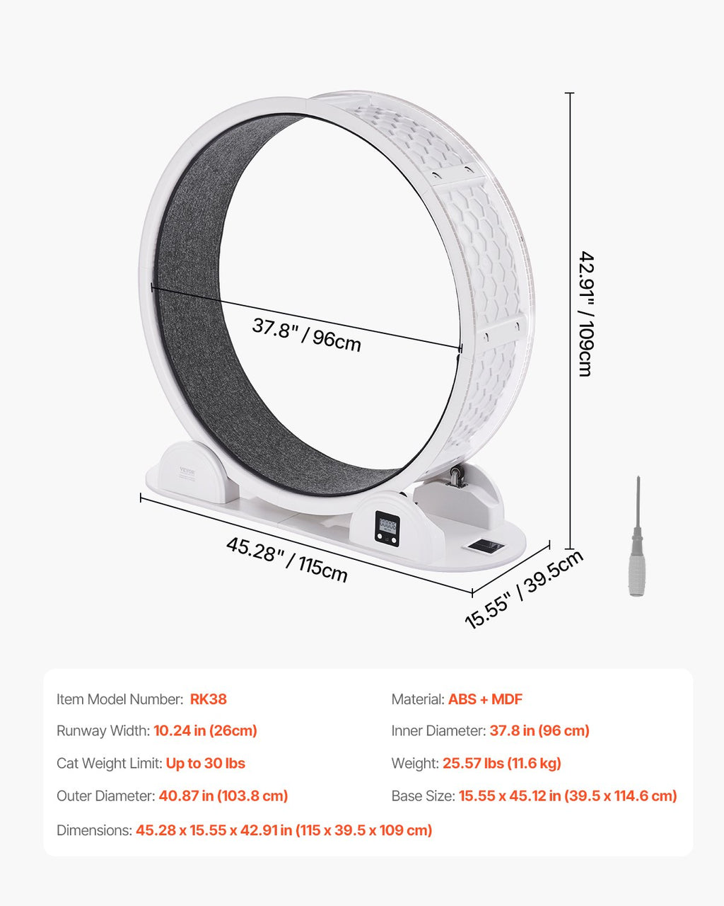 Cat Exercise Wheel With Pedometer 40.8 Cat Treadmill For Pet Health White by VetsPetStore