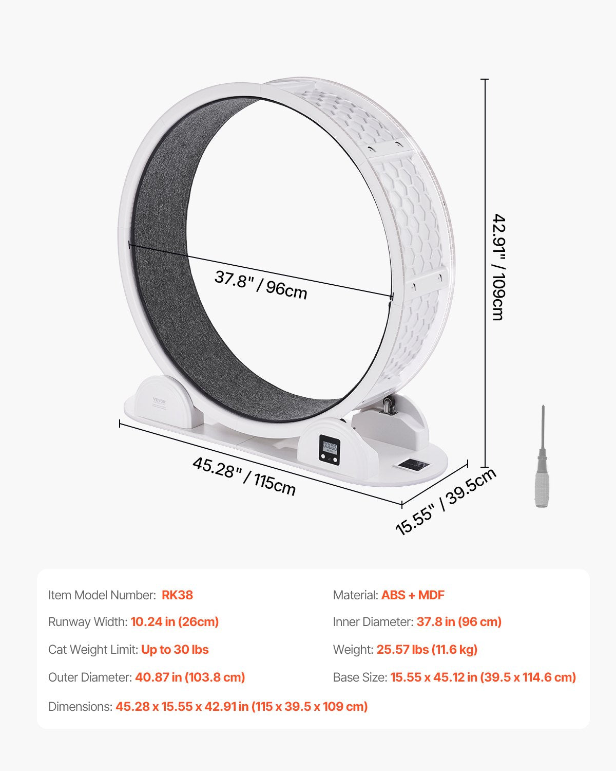 Cat Exercise Wheel With Pedometer 40.8 Cat Treadmill For Pet Health White by VetsPetStore