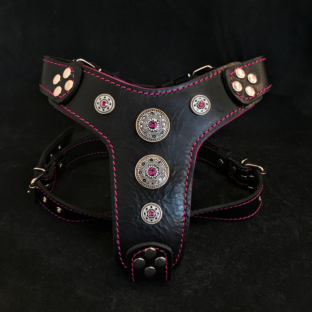 The ''Bijou'' harness Black & Pink Small to Medium Size by Bestia Dog Gear
