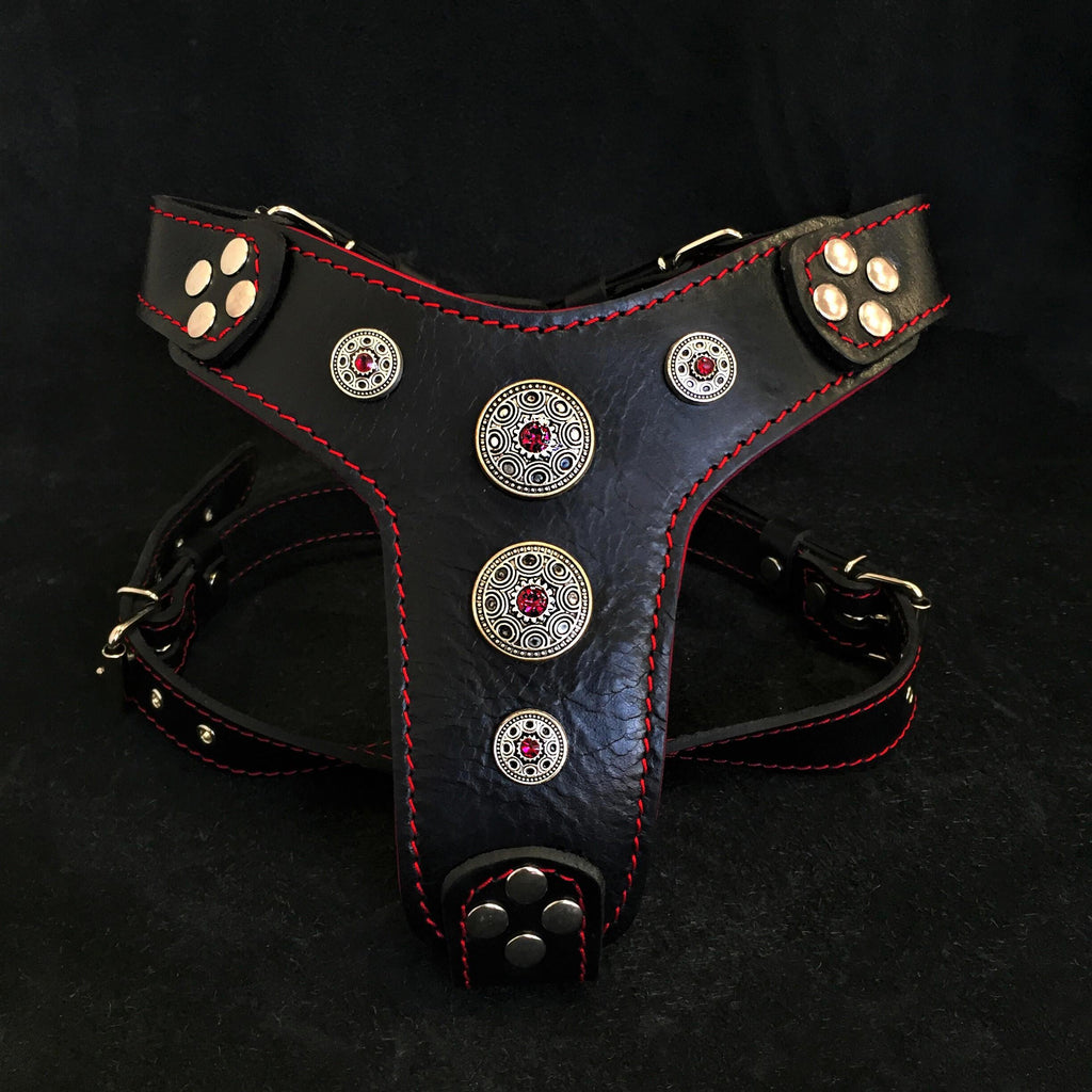 The ''Bijou'' harness Black & Red Small to Medium Size by Bestia Dog Gear