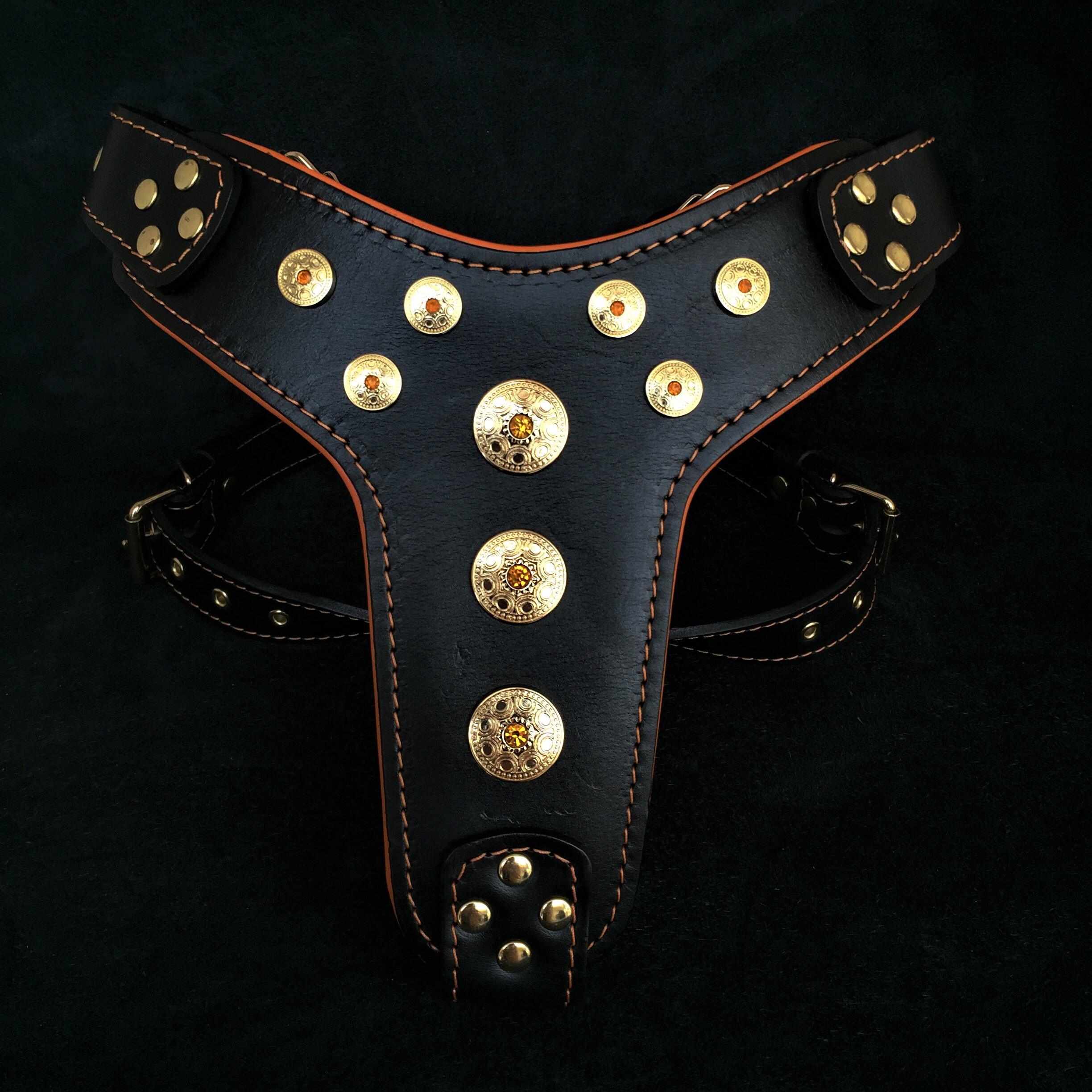''Bijou'' harness Black & Orange for big dogs by Bestia Dog Gear