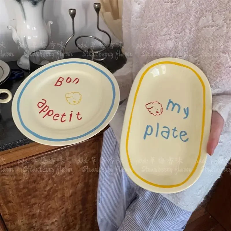 Cream Colored Cute Ceramic Plate Pet Tableware by Love My Pet