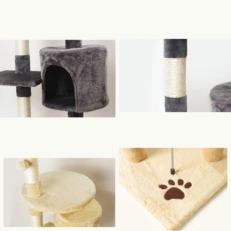 Soft Plush Fabric Cat Tree House 4 Tier Tower