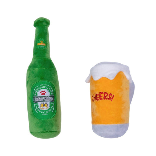 Beers-Cheers Plush Dog Toy Gift Set – with Squeaker & Crinkle Paper for Fun Play by American Pet Supplies