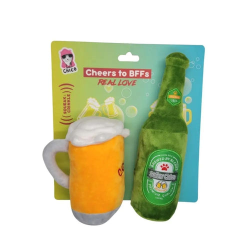 Beers-Cheers Plush Dog Toy Gift Set – with Squeaker & Crinkle Paper for Fun Play by American Pet Supplies