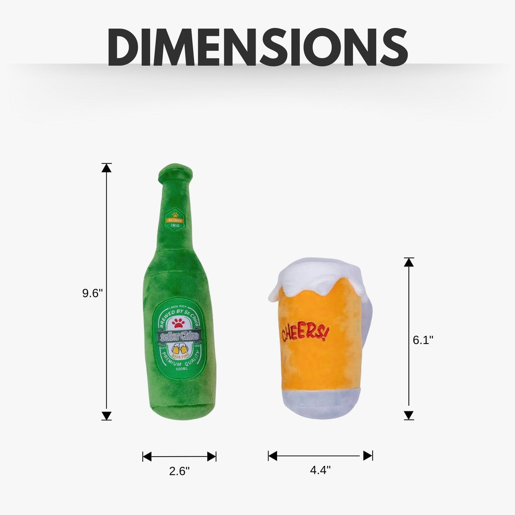 Beers-Cheers Plush Dog Toy Gift Set – with Squeaker & Crinkle Paper for Fun Play by American Pet Supplies