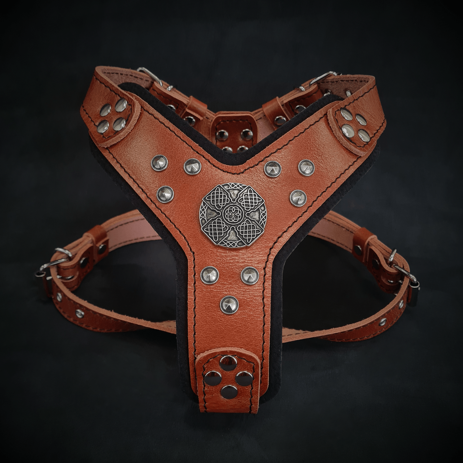 The ''Maximus'' harness brown & silver Small to Medium Size by Bestia Dog Gear
