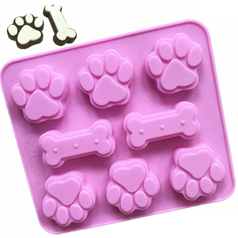 Dog Paw & Bone Shaped Kitchen Silicone Pet Treat Molds 8-Cavity by Love My Pet