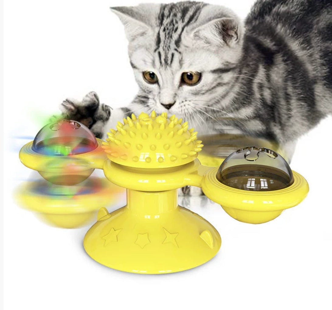 Cat Entertainment Set- Rotating Disk, Feather Teasers, Tumbler, Windmill Toy