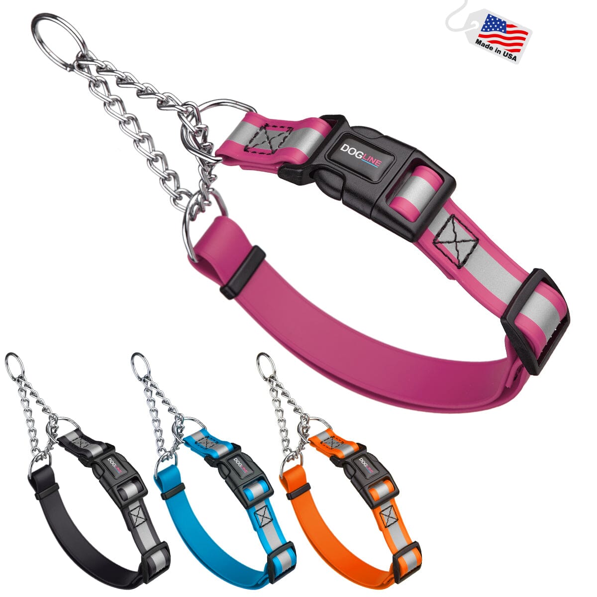 Reflective Biothane Martingale Collar with Quick Release Buckle by Dogline